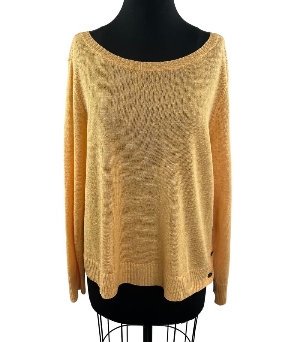 EILEEN FISHER Yellow Sweater Organic Linen Side Button Boat Neck Size X-Large XL
